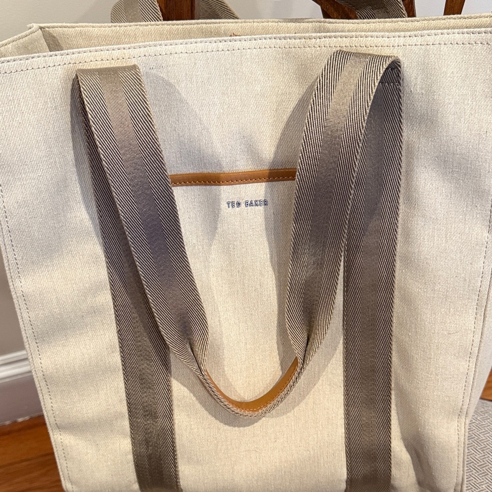 Ted Baker Light Tan Canvas Tote with Brown Accents - Picture 2 of 6